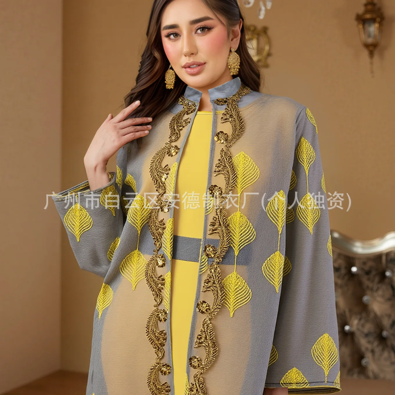 Musilin New Women's Fashion Saudi Fashion Mesh Embroidered Robe Two-piece Set Dubai Belt Ramadan Dubai Luxury Islam Elegant