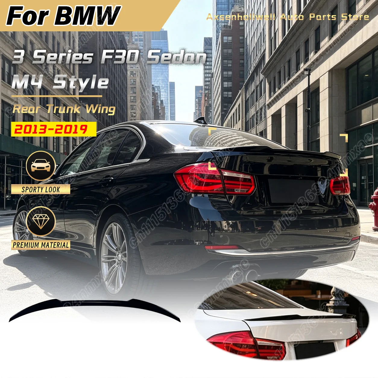 For BMW 3 Series F30 Sedan 2013 2014 2015 2016 2017 2018 2019 M4 Style Rear Trunk Wing Car Trunk Exterior Mod Accessories