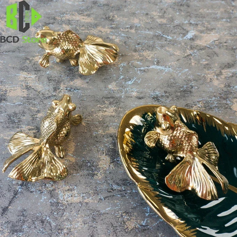 BCD Goldfish Shape Solid Brass Retro Knobs Door Handles Cabinet Wardrobe Drawer Pulls Single Hole