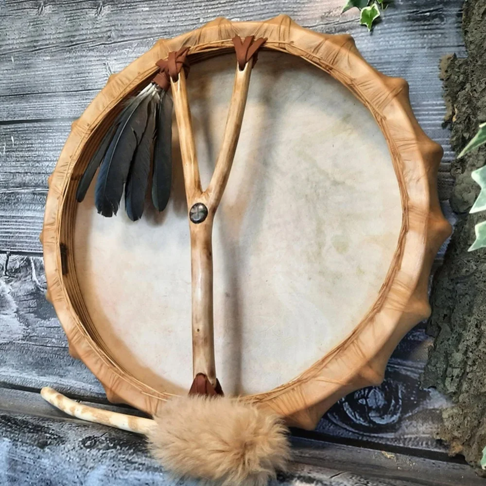 Shaman Drum Reflection Frame Drum Decorative Sound Healing Tool Home Party Desktop Decor for Chakra Balancing Spiritual Healing