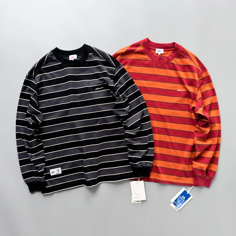 

Осенняя футболка в полоску Cityboys, 350 г/м2, — мужская рубашка большого размера с длинными рукавами из чистого хлопка со смелыми полосками