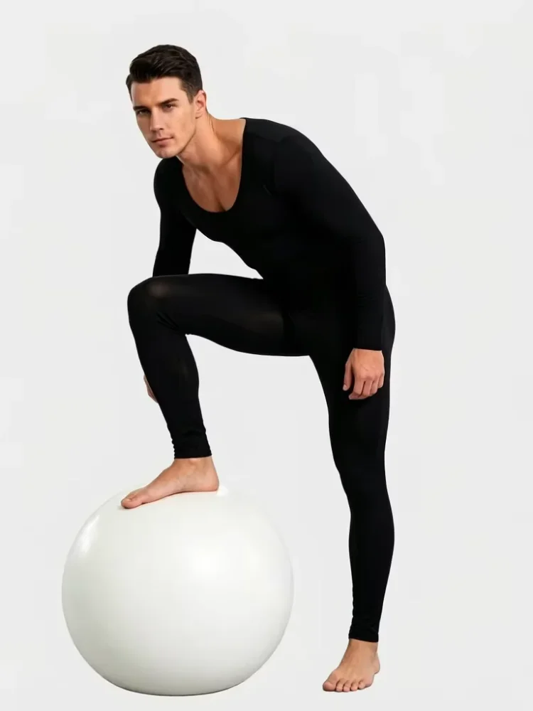 Thin Sheer Ice Silk Jumpsuit Unisex Fashion High Elastic Shaping Bodysuit Breathable Long Sleeve Bodystocking Leggings
