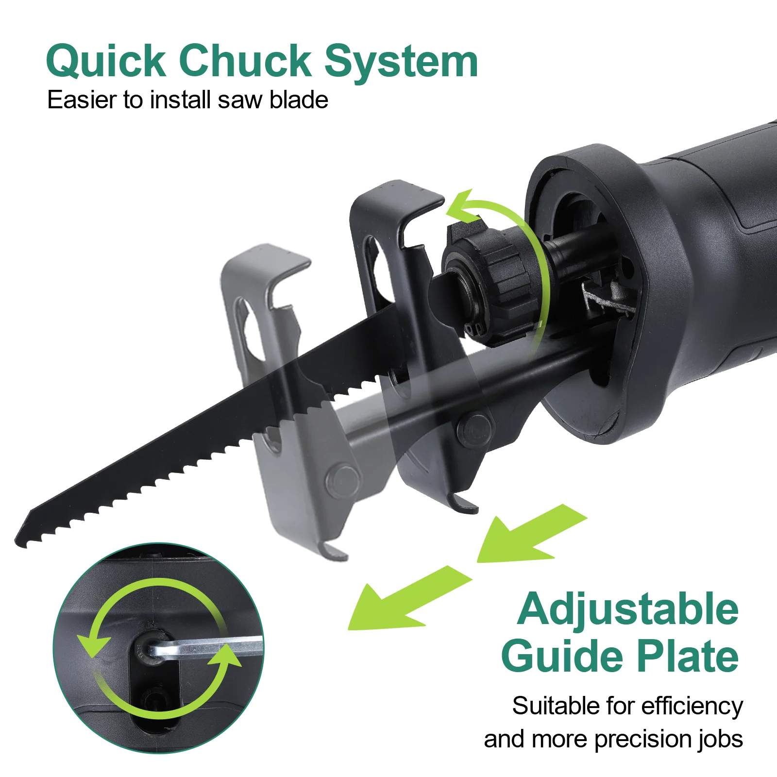 Piła szablasta elektryczna 710W, piła szablasta z regulacją prędkości, uchwyt obrotowy 180 stopni, zestaw 2 brzeszczotów do drewna/żelaza