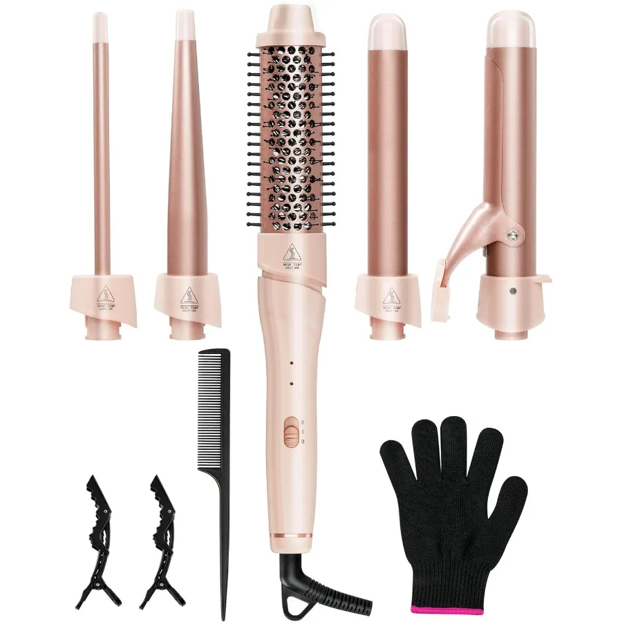 

5 in 1 Curling Iron Set Fast Heat Up Curling Wand 3/8 to 1 1/4 Inch Dual Voltage Hair Curler for Women All Hair Types Travel Us