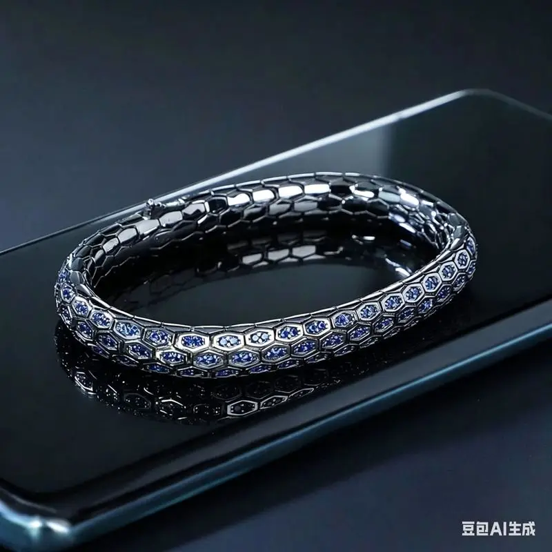 New Blue Stone Pattern And Women, Zirconia Full Snake Bracelet, Men'S Style, Boyfriend