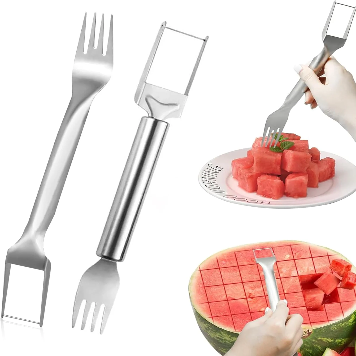 

2024 New Watermelon Fork Slicer Slicer Tool,2-in-1 Stainless Steel Fruit ,Upgraded Watermelon Fork Slicer Slicer Tool,Dual Hea