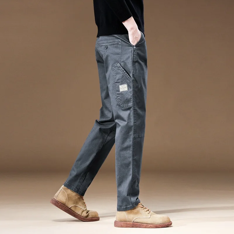 Korean Vintage Men's Cargo Pants Cotton Solid Straight Casual Baggy Pants Fashion Y2k Japan Streetwear Men Clothing