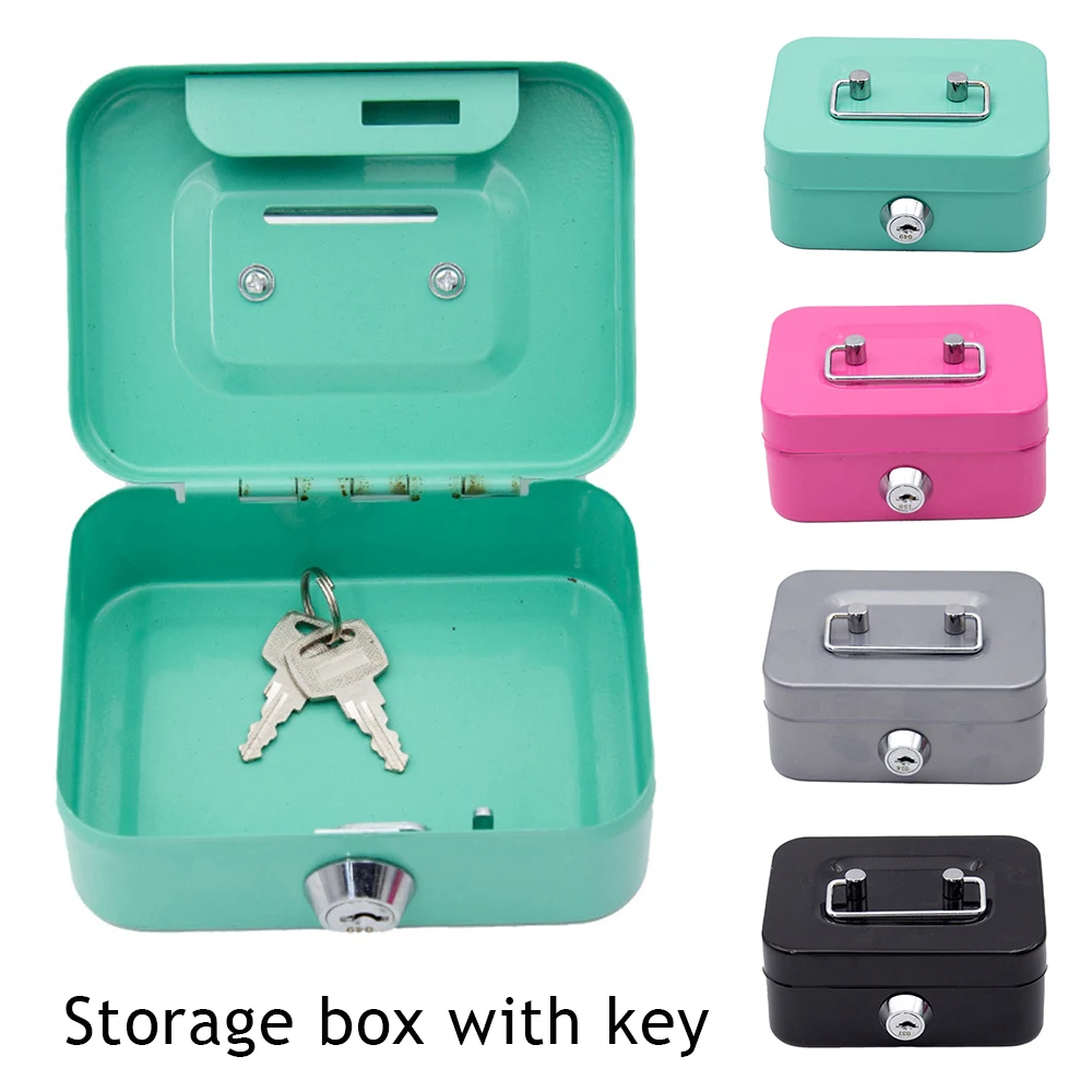 Mini Storage Box Money Bank Lock Box Metal Cash Security Box Coin Box Metal Case With 2 Keys Portable For Kids Coin Collection