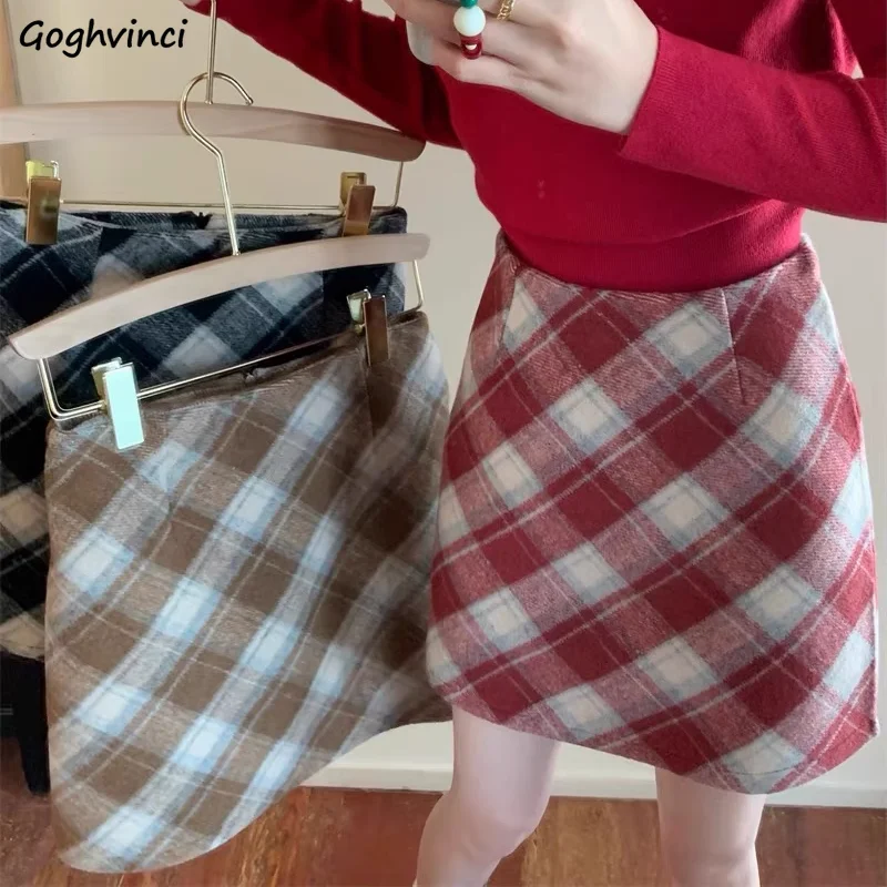 

Autumn Winter Mini Skirts Women Woolen Warm All-match A-line High Waist Мини Юбки Temperament Mori-girl Ladies Faldas Mujer Chic