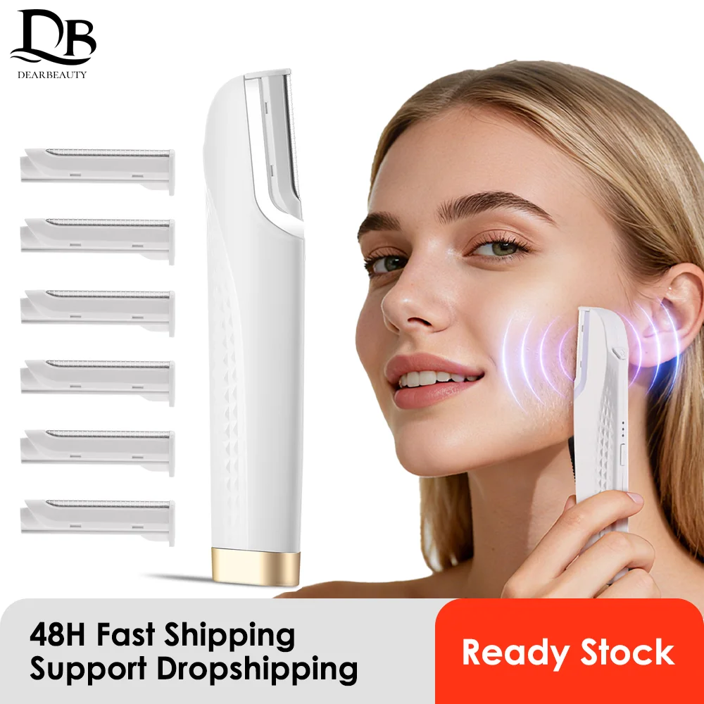 

Women's Sonic Rechargeable Dermaplane Razor with Light 6 Replaceable Blades Facial Exfoliation Hair And Fuzz Removal Tool