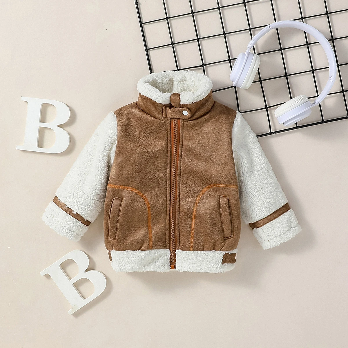 Baby Boys Winter Warm Coral Velvet Zipper Long Sleeve Brown Streetwear Fashion Coat Jacket For 3M-3Y Outdoor Clothing