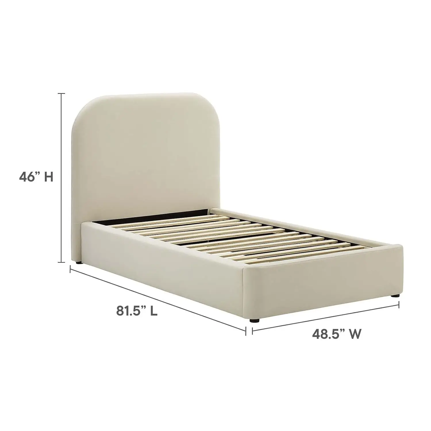 Modern Bed Frame Twin Size Curve Shaped Headboard Alabaster, Customized