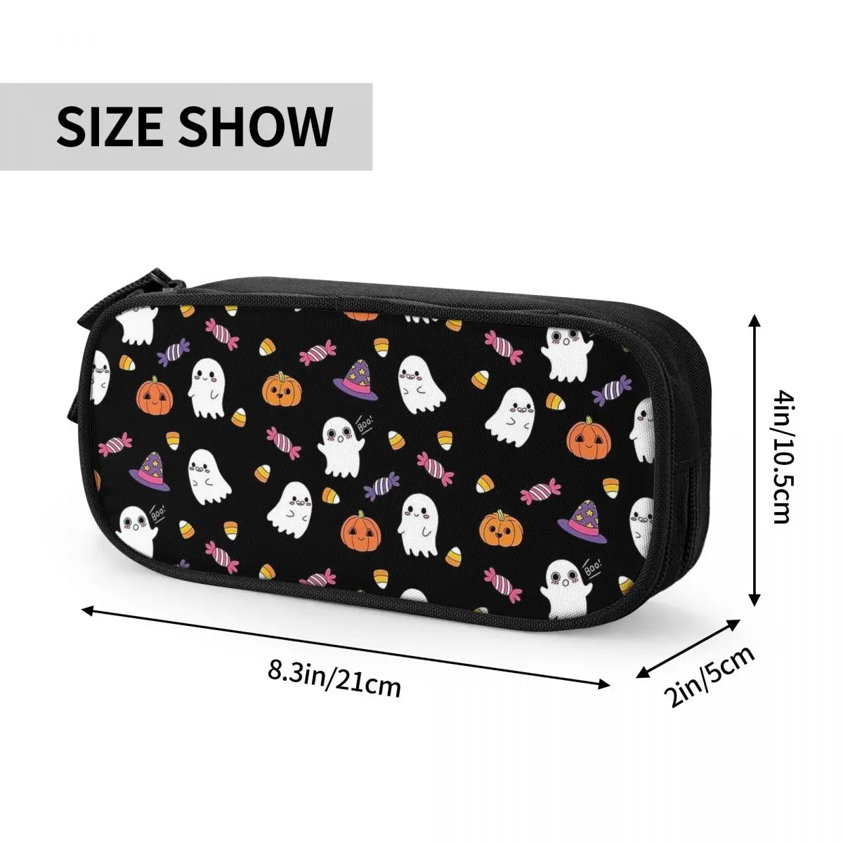 Estuche de lápices con diseño de fantasma de Spoopy para niños y niñas, bolsa de gran capacidad con cremallera para bolígrafos de calabaza, a la moda, suministros escolares