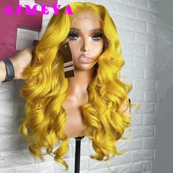 AIMEYA Yellow Body Wave Wig Lace Front Long Wave Wigs for Women Synthetic Lace Front Wig Heat Resistant Fiber Hair Daily Use