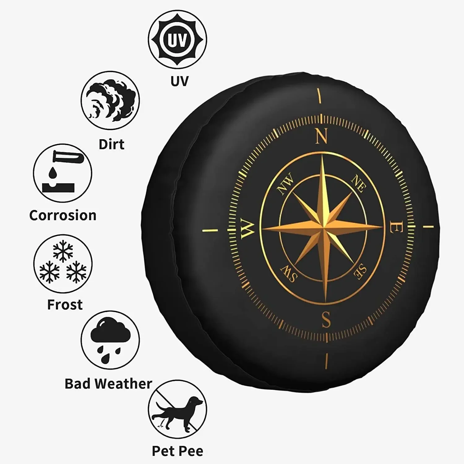 Golden Compass Pattern Print Spare Tire Cover Waterproof Dust-Proof UV-Proof Wheel Tire Covers