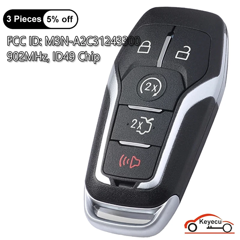 

KEYECU 4+1 5 Buttons 902MHz ID49 Chip for Ford Fusion Explorer Edge Mustang F150 F250 F350 Smart Remote Key Fob M3N-A2C31243300