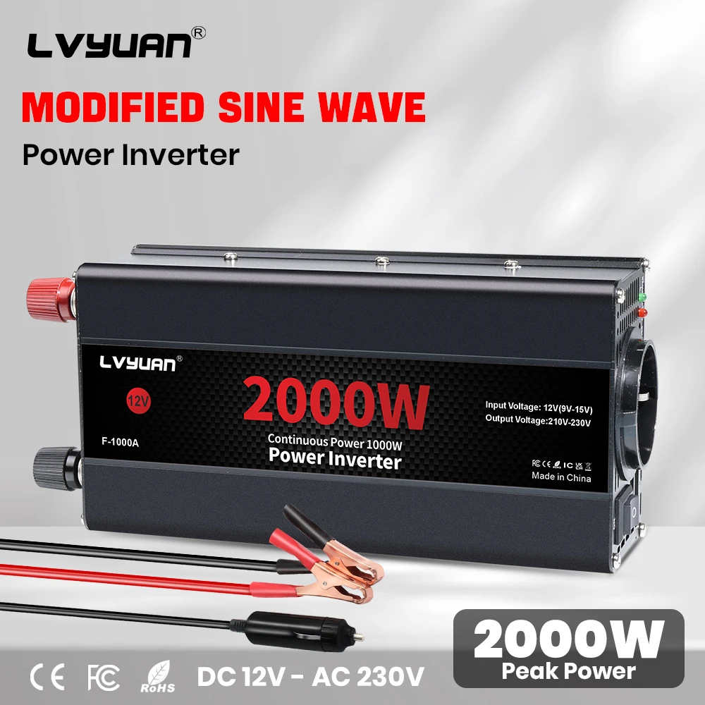 Convertitore per auto da 500 W-2600 W Convertitore di potenza da 12 V a 220 V 50 Hz con uscita USB Convertitore DC-AC a onda sinusoidale modificata