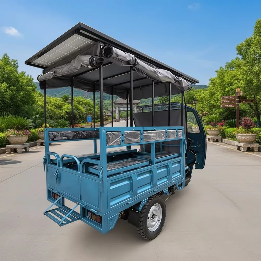 Electric Tricycle Triciclo Electrico Para Pasajeros Semi-Enclosed Keke Tricycle with Solar Panel for Cargo & Passenger
