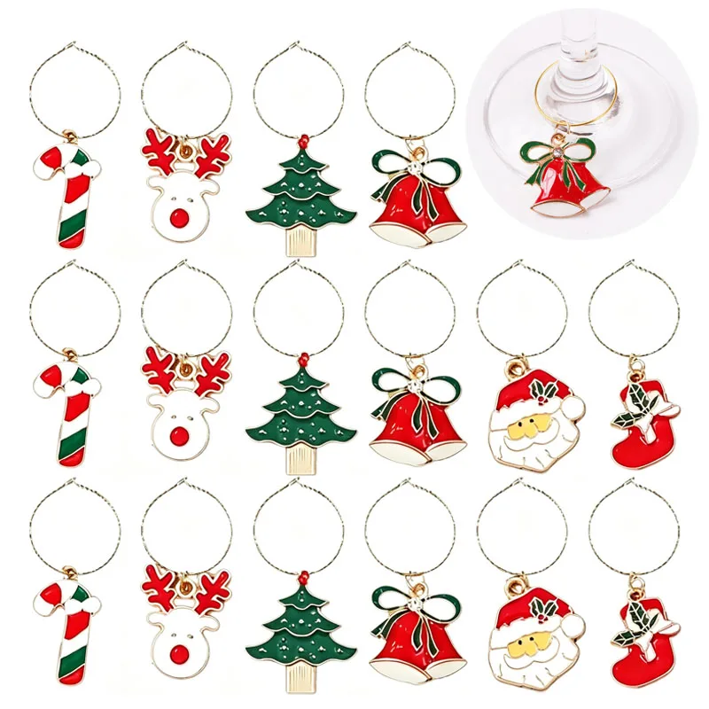 Christmas Drink Marker Wine Glass Charm Festive Identifier Ring for Dinner Table Party Celebration Home Decoration Supplies