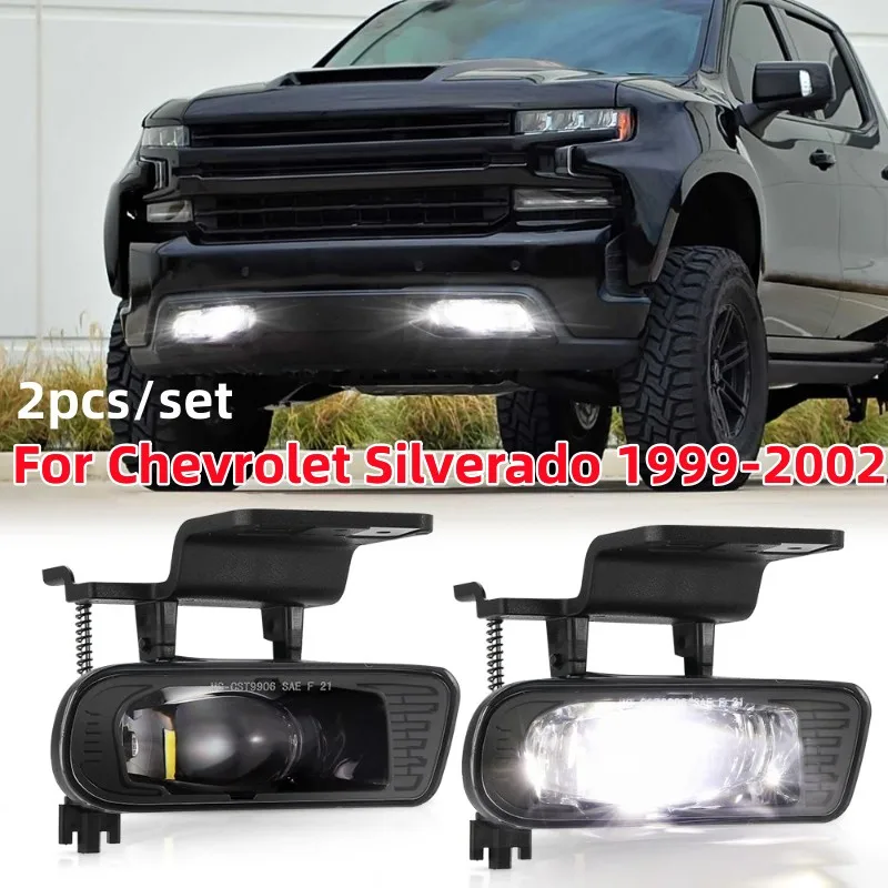 1 Pair Car Black LED Fog Light Car Accessories fit for Chevrolet Silverado 1999 2000 2001 2002 （Left + Right）