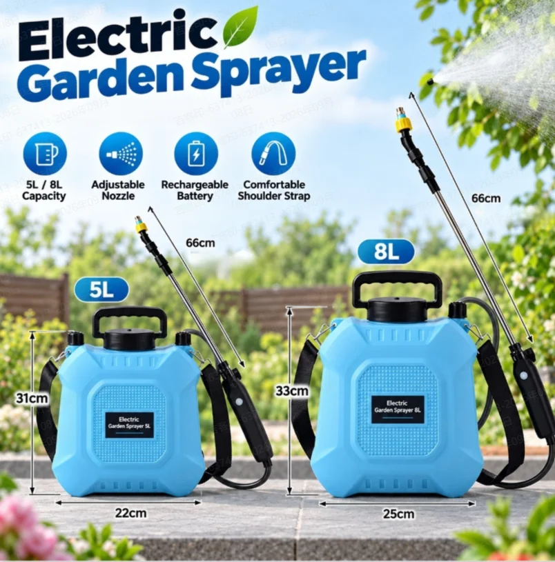 5L/8L Rechargeable Electric Garden Sprayer Portable Battery Powered Pressure Sprayer with Shoulder Strap for Farm Orchard Lawn