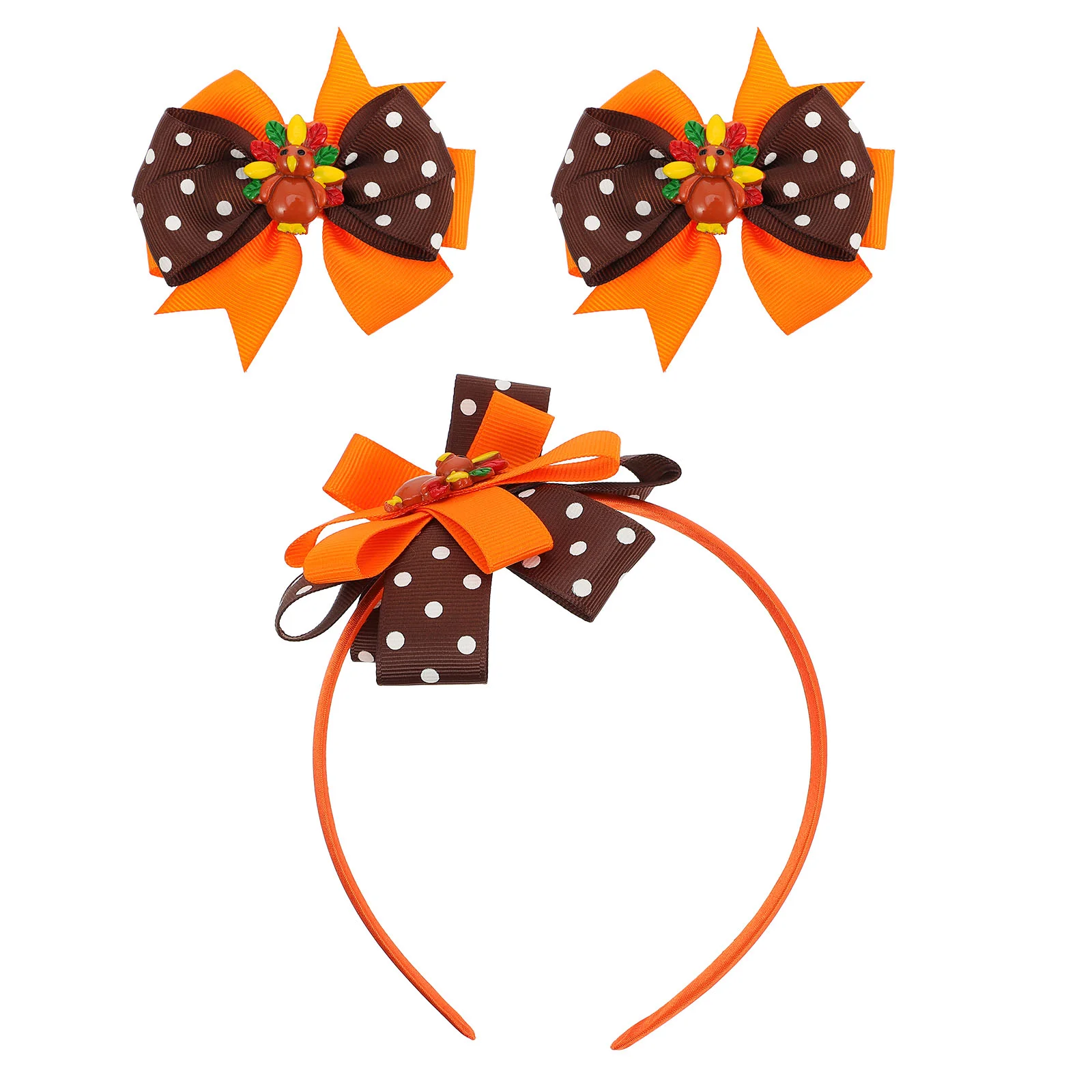 Thanksgiving Children's Headband Hair Decorations for Kids Bowknot Barrette Hairpin Turkey Flash Clip Ribbon Headdress