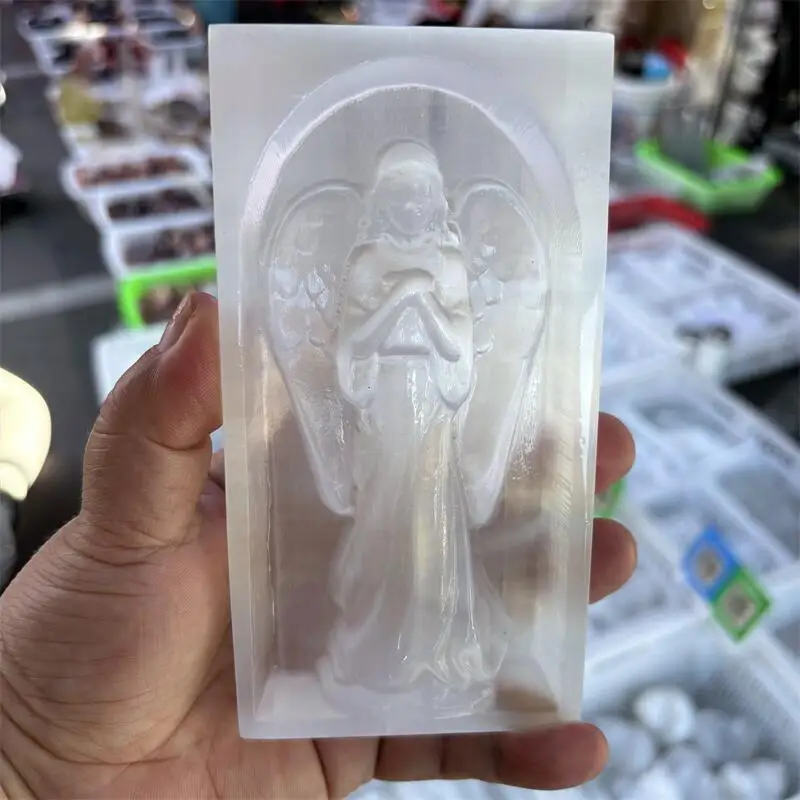 14CM Natural Selenite Angel Carving Healing Reiki Stone Home Decoration Accessories Room Decor Gift 1PCS
