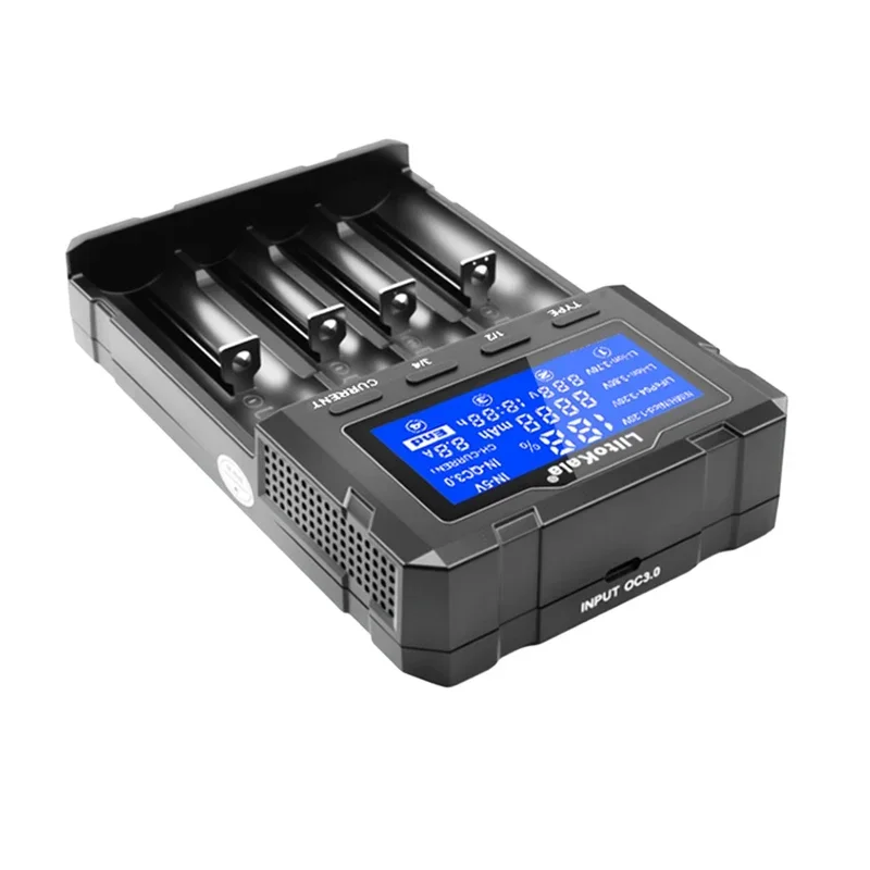 LiitoKala Lii-KU4 LCD QC3.01 cargador de batería para 21700 20700 26650 16340 CR123A 18350 14500 1,2 V Ni-MH ni-cd cargador inteligente