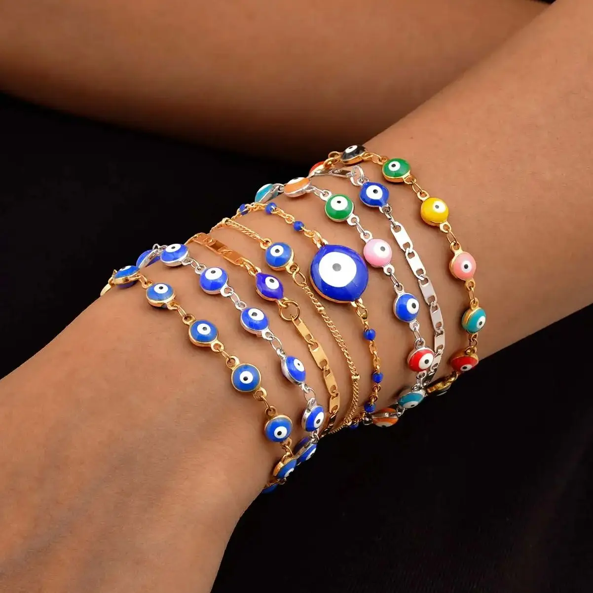 

Colorful Demon Eye Bracelet for Women,Stainless Steel Chain Bracelets,Gold Plated Charm Jewelry Gifts