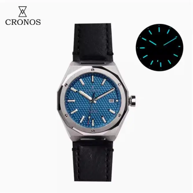 CRONOS Men Automatic Watch 39mm Mechanical Wristwatch Sapphire 10ATM Waterproof Luminous PT5000 Oil Pressed Dial Cross Figure