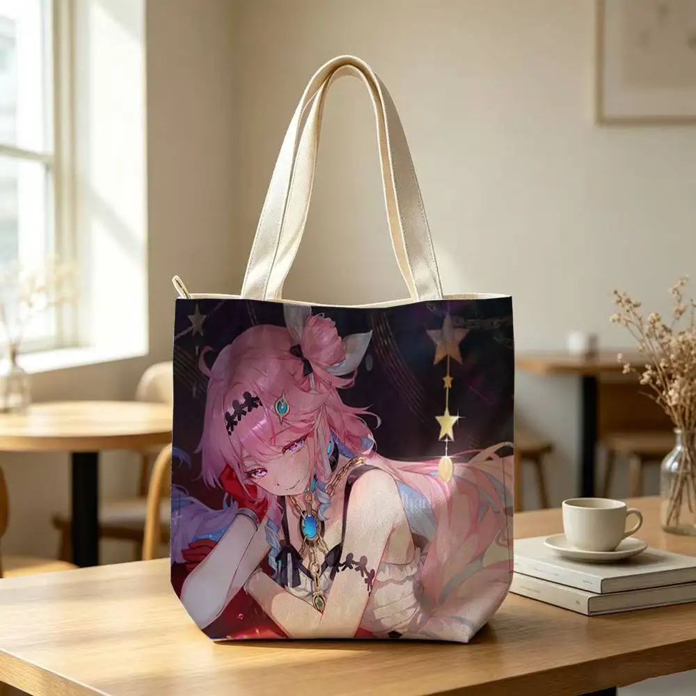 Denia Hiyuki WuWa Wuthering Waves Tote Bag for Women Reusable Shopping Tote Bag Zippered Shoulder Bags Print