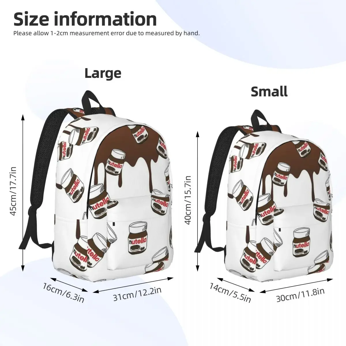 Mochila moderna de dibujos animados de Nutella para hombres y mujeres, morral de viaje duradero para estudiantes, bolsas de lona para computadora portátil