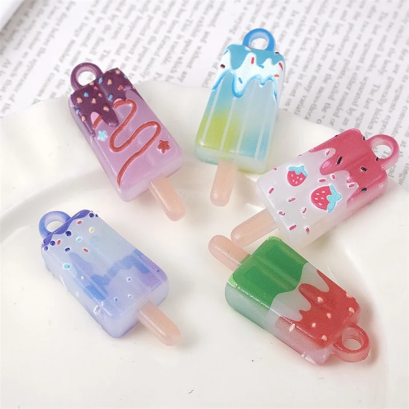 

New arrived 40pcs/lot color pattern print cartoon Ice cream shape acrylic beads diy jewelry garment hair accessory