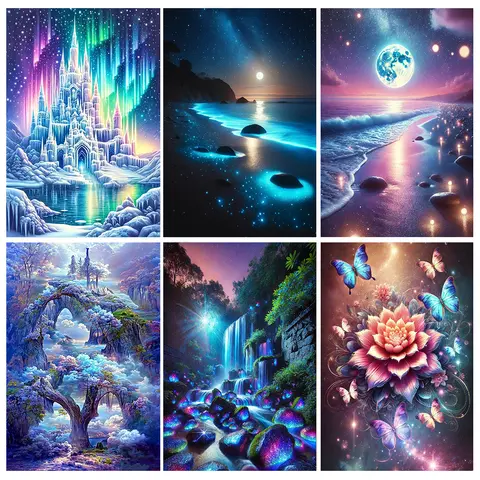 6 Kinds Of Patterns Scenery Diamond Painting Art Kits 5D Full Round Drill DIY Diamond Painting Perfect Home Wall Decor and Gift