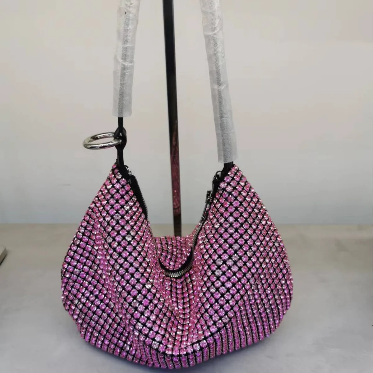 Bing Rhinestone Flash Diamond Women's Bag Shoulder Hand Underarm Semicircular Women's Bag One Shoulder Oblique Span Evening Bags