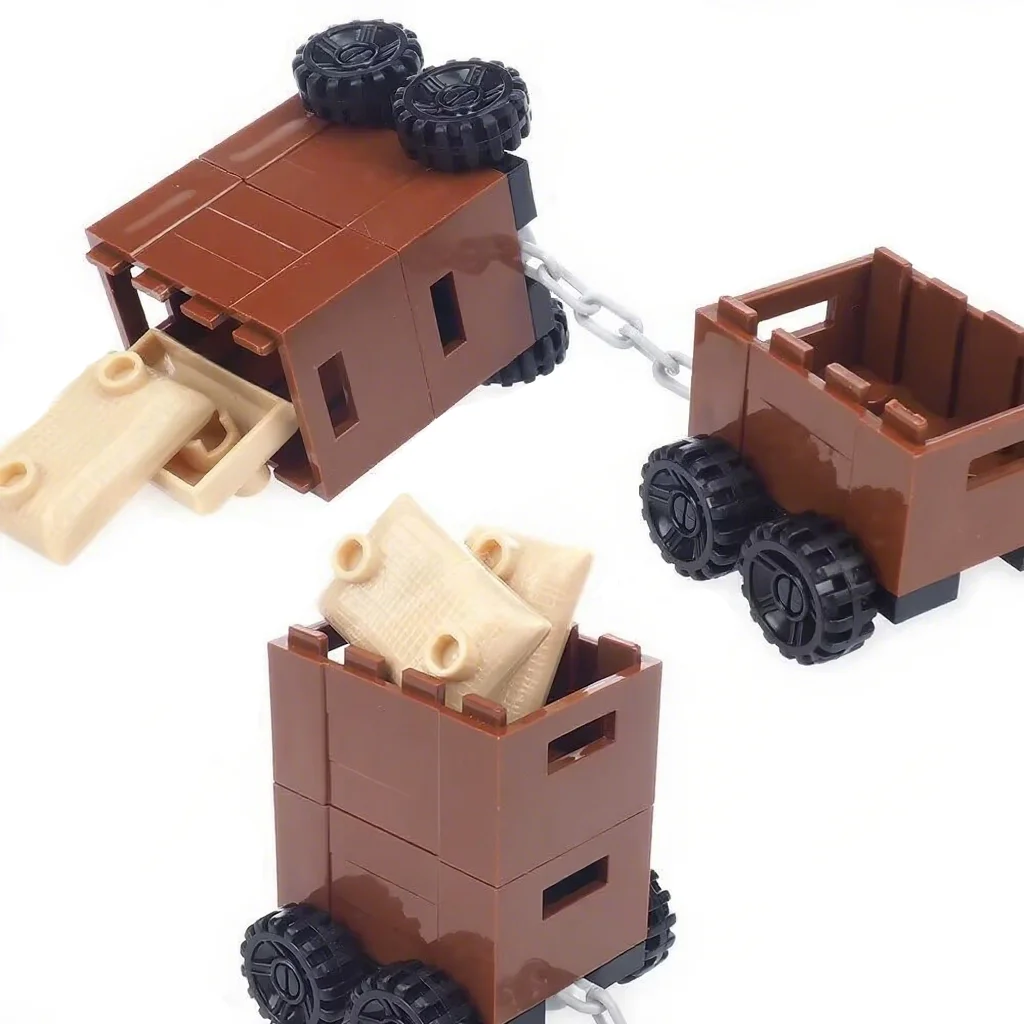 2 sets, building blocks mini chain box car, with chain, can be connected with transport vehicles, DIY assembled toys.