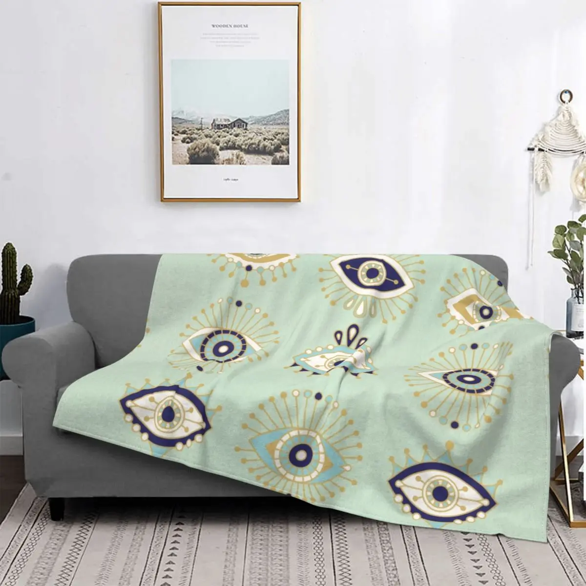 Evil Eye Collection Blankets Comfortable Soft Flannel Mediterranean Hamsa Lucky Charm Throw Blanket for Sofa Outdoor Bedding