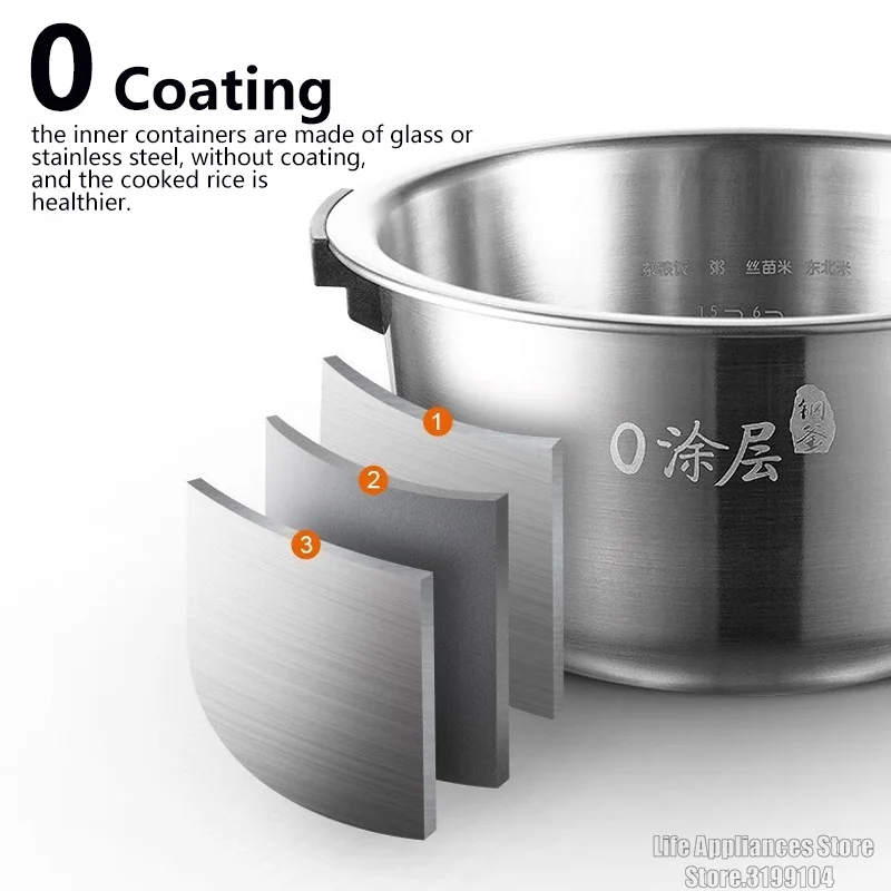 Joyoung New Steam Rice Cooker 0 Coating Electric Rice Cooker 4L Stainless Steel Glass Liners For Home 2-6 Person F40S-S710