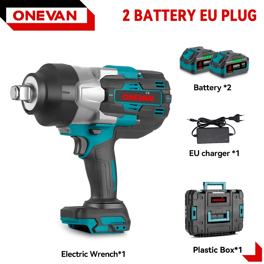 1000W Electric Impact Wrench Cordless Brushless 3/4  2200 N.m Torque Power Wrench with Battery Pack