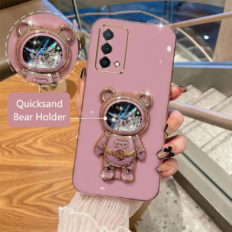 Cartoon Bear Fold Stand For OPPO Realme GT Master Edition Phone Case Luxury Plating Cover