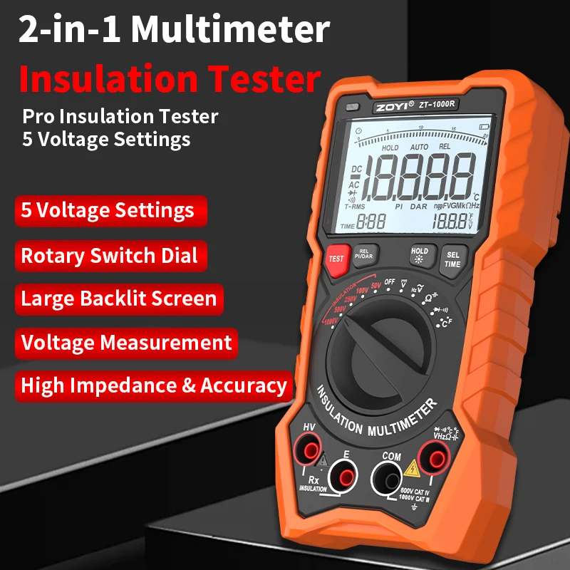 

ZOYIZT1000R Electrical Tester Leakage Current Switch Rheometer RCD/Circuit Tester 1000V Voltmeter Grounding Resistance Meter