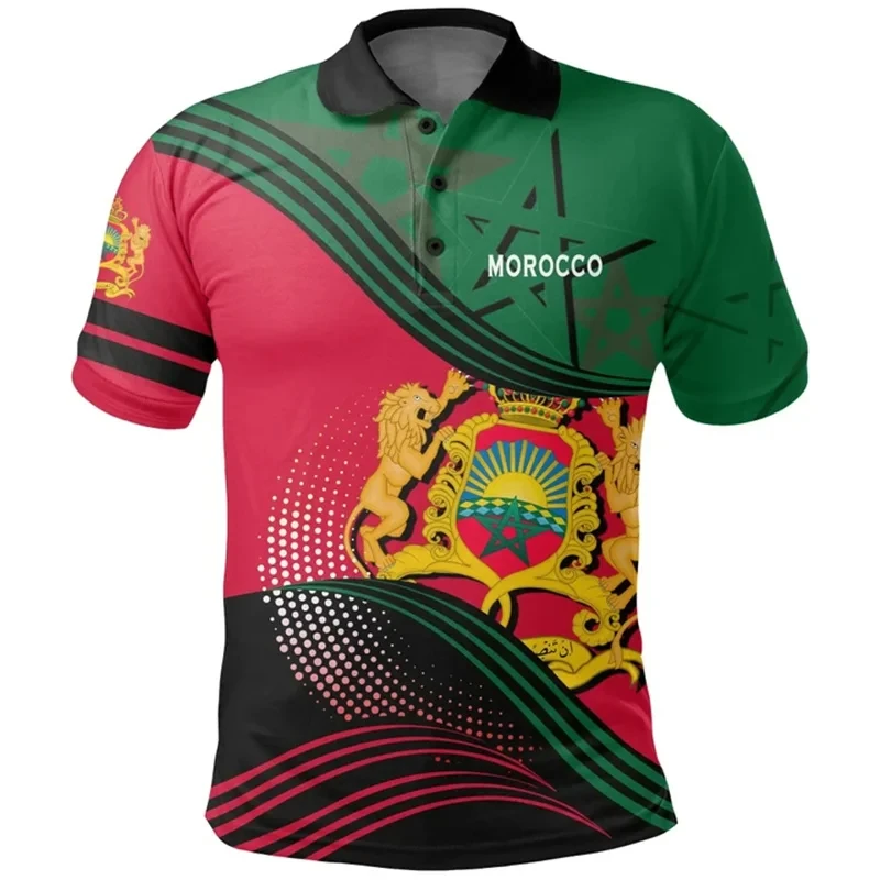 Morocco Polo Shirts Moroccan National Emblem Flag 3D Print Men Women Casual Oversized Short Sleeve Tshirt Tees Tops Clothing 4XL