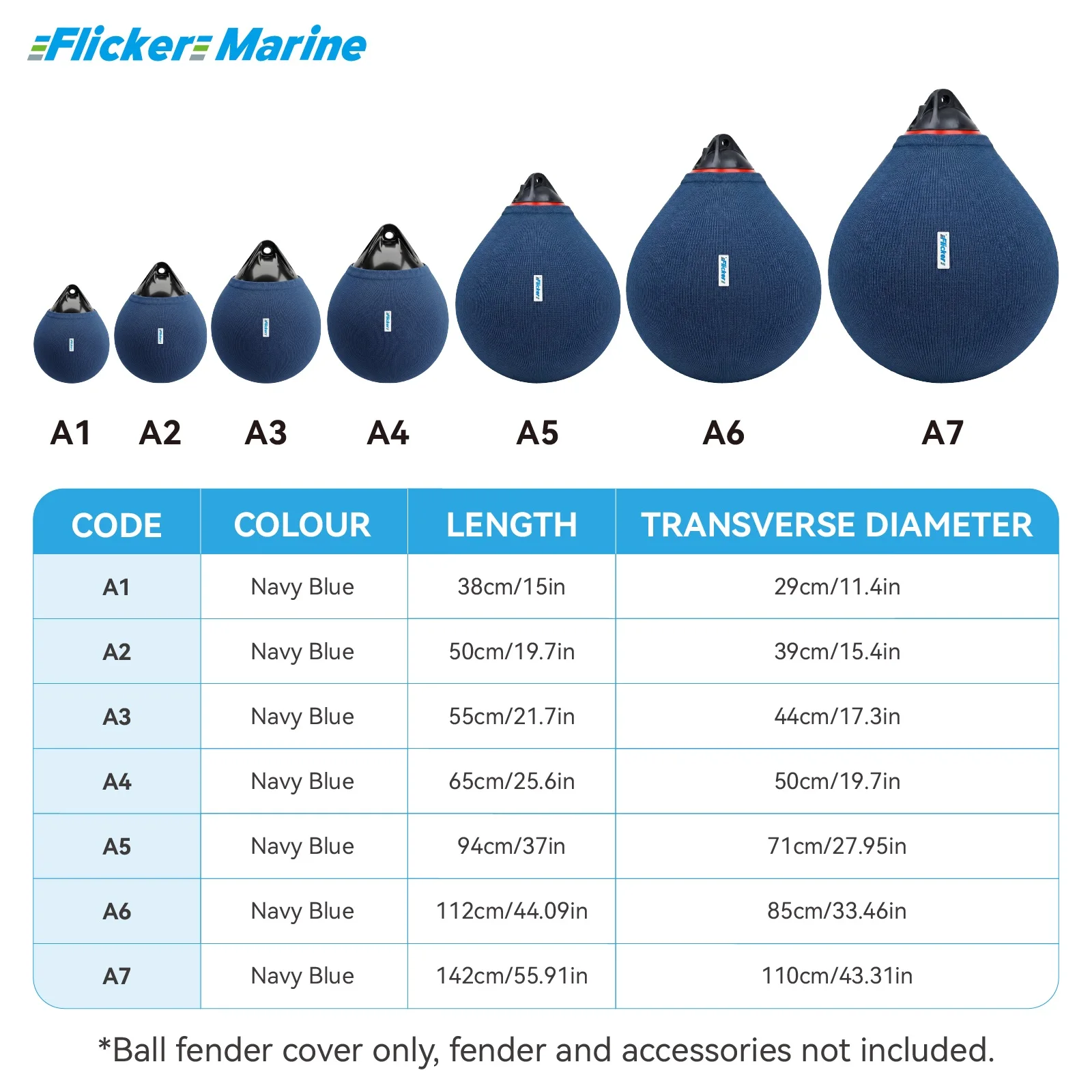 Boat Fender Covers | Various Sizes | Navy Blue Color | 1, 2 & 4 Packs | Polyester