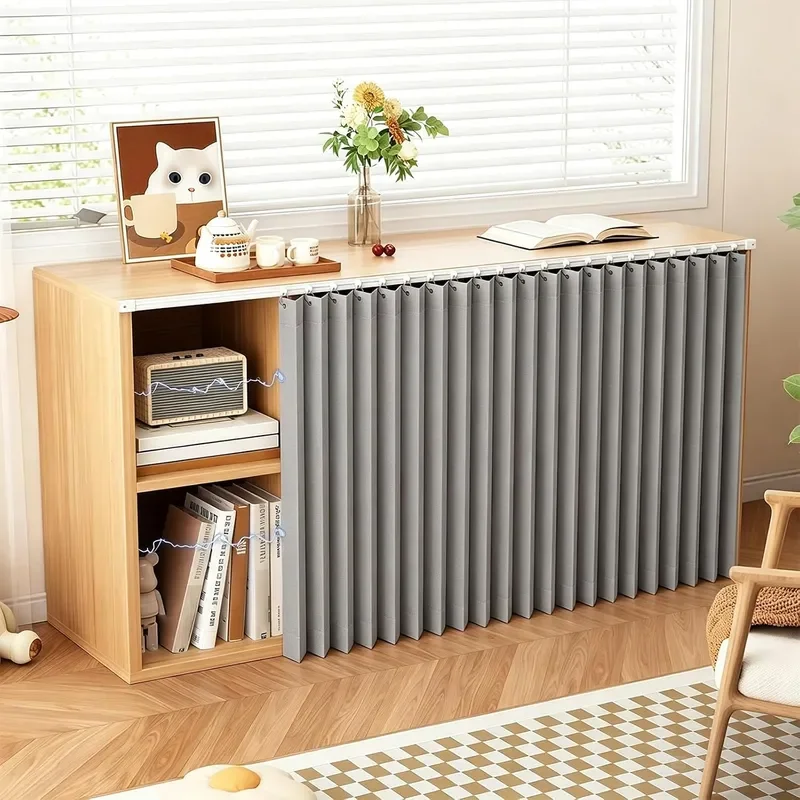 Magnetic Cabinet Curtain Folding Privacy Short Curtains Under Sink for Closet Kitchen Cupboard Wardrobe Faux Linen Fabric