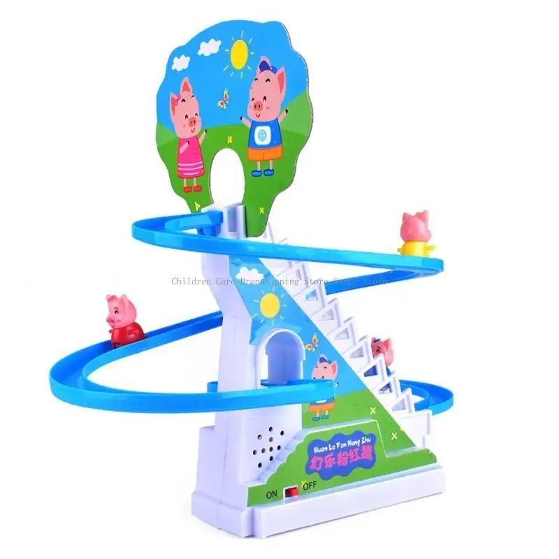 Light Music Racer Racer Track Slide Toddler Kids Hight Birthday Gift Cartoon Piggy Electric Railbing Stairs Toy Toy