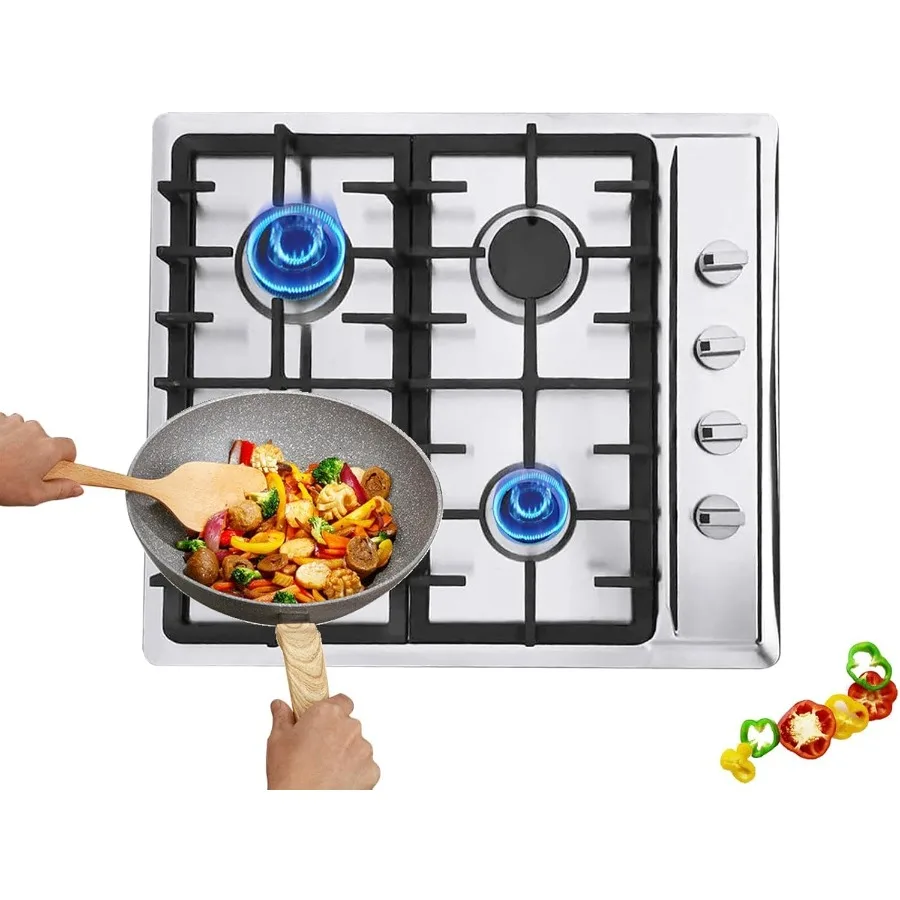 

23x20 Built-in 4-Burner Gas Cooktop for Hotel Restaurant Home Natural Gas Easy Cleaning Stainless Steel Surface Silver