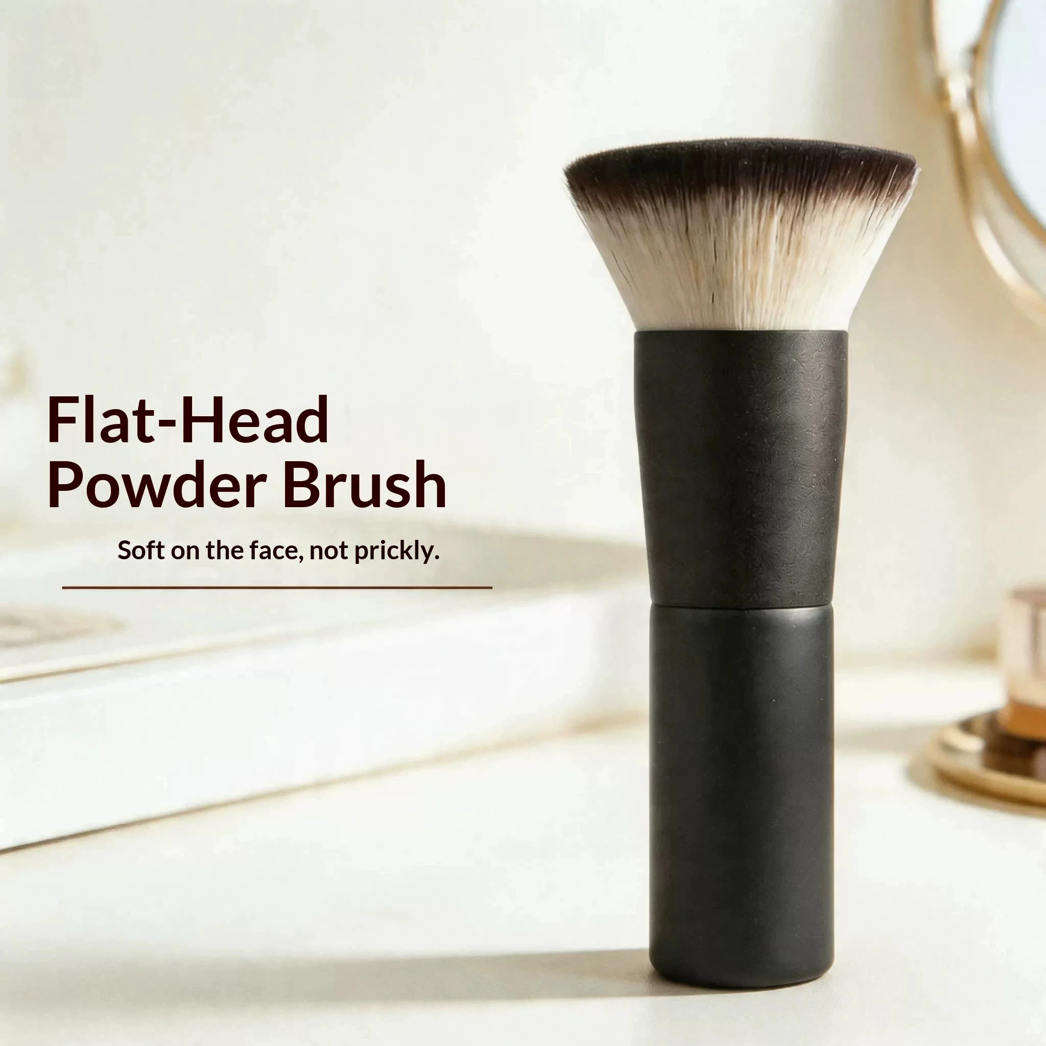 Flat Top Powder Brush Soft Dense Bristle Face Setting Brush, Portable Foundation Blending Cosmetic Brush for Powder Compact
