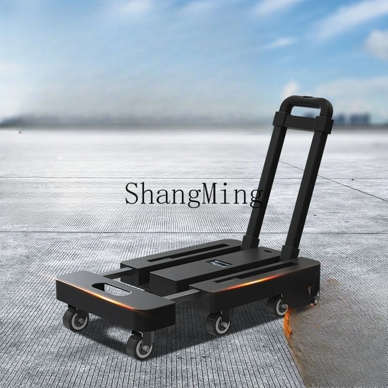 FGgood-looking  direct supply trolley silent portable trolley pull goods folding rod flat plate with brake trolley