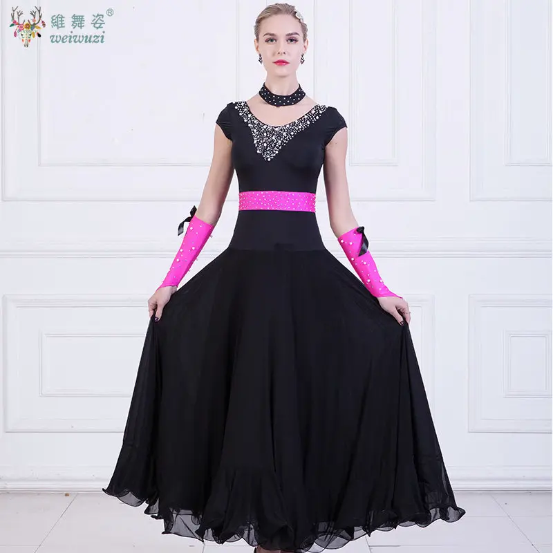 Elegante Vestido de Baile Moderno de Manga Corta con Gran Vuelo para Mujer Adulta, Ropa para Vals, Foxtrot, Tango, Quickstep, Flamenco