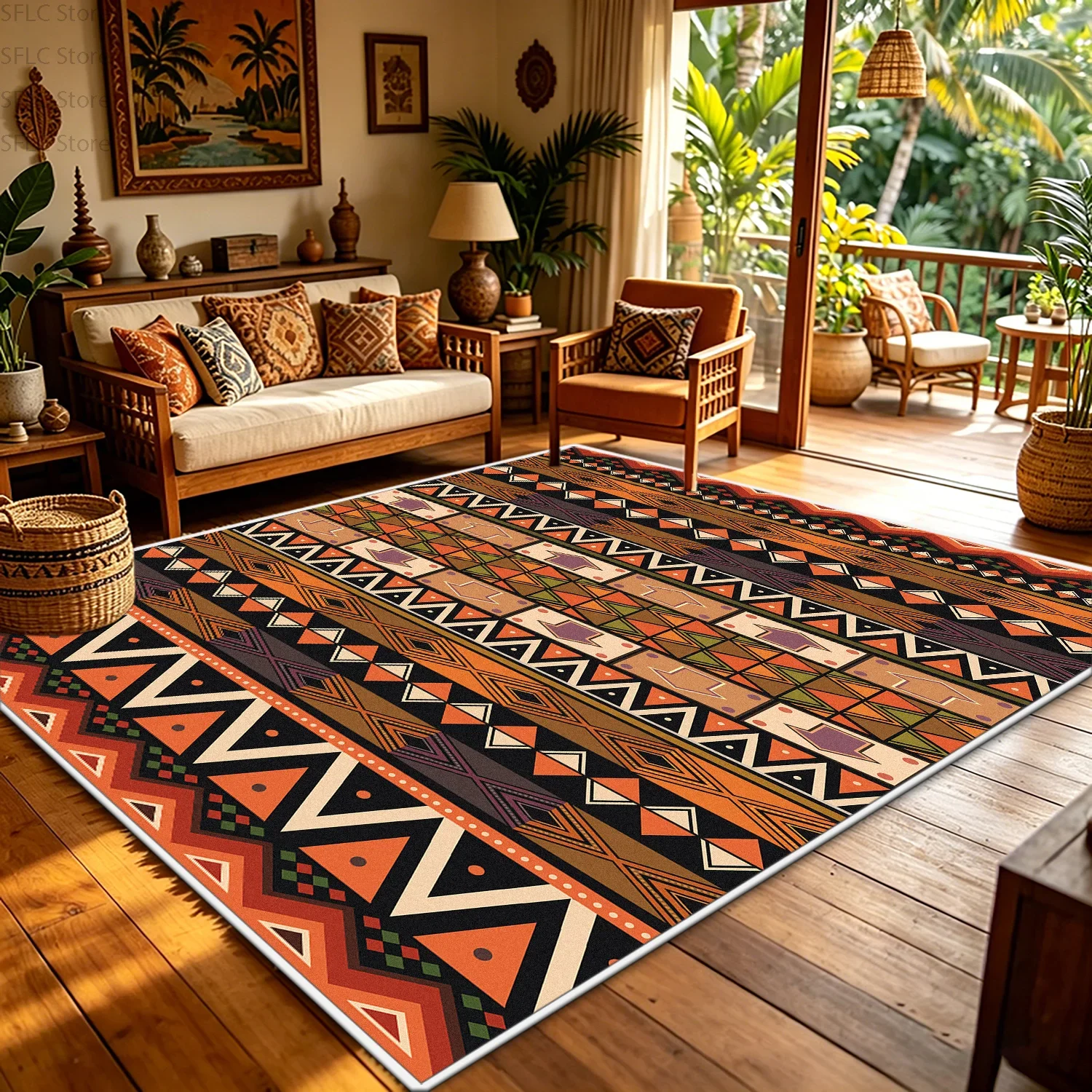 Warm Tones Classical Bohemian Style Living Room Rug Easy Clean Fluffy Big Size Floor Mat Decoration Bedroom Non-slip Soft Carpet